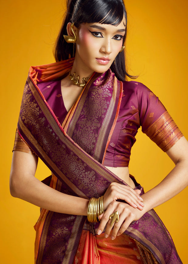 Peel Orange Woven Banarasi Silk Saree