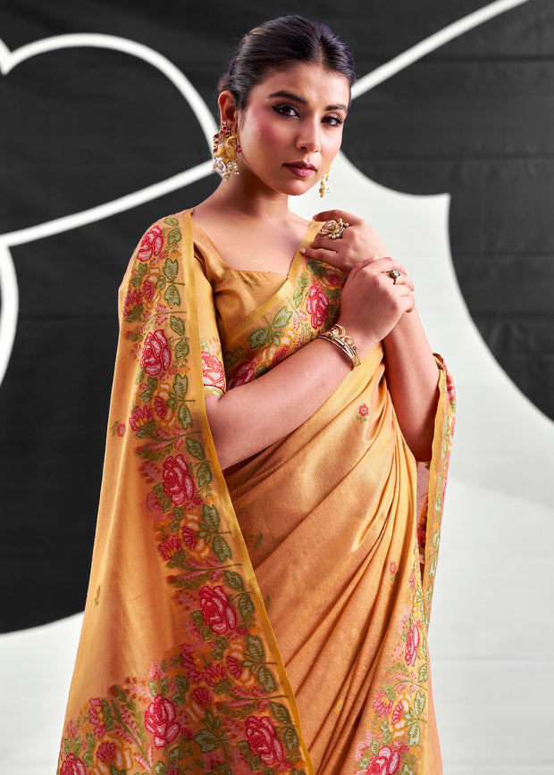 Saffron Orange Woven Tissue Silk Saree