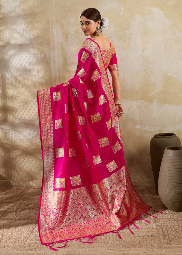 Princess Pink Woven Banarasi Silk Saree