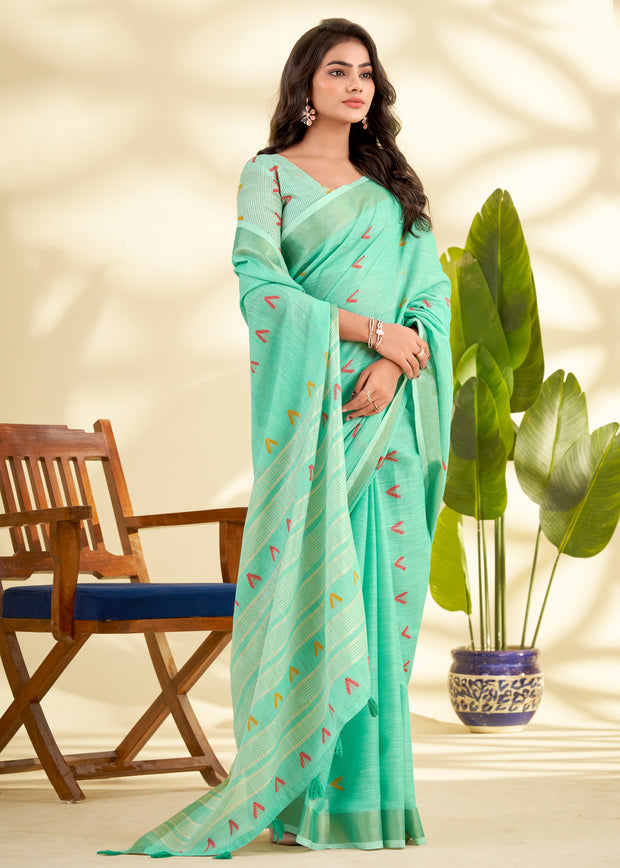 Summer Green Woven Linen Silk Saree