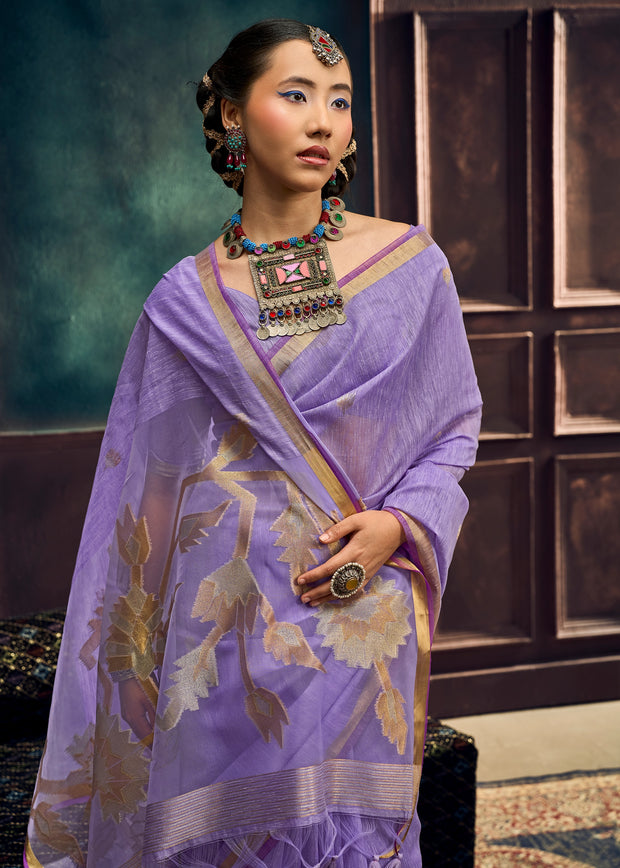 Lavender Purple Woven Cotton Silk Saree