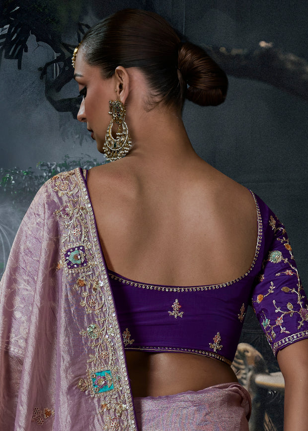Persian Purple Embroidered Designer Saree
