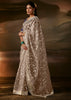 Metallic Beige Embroidered Designer Organza Saree