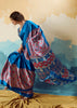 Swedish Blue Printed Satin Silk Saree