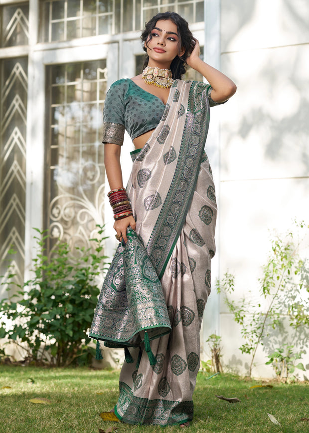 Frosty Green Woven Banarasi Silk Saree