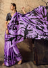 Lavender Purple Printed Satin Silk Saree