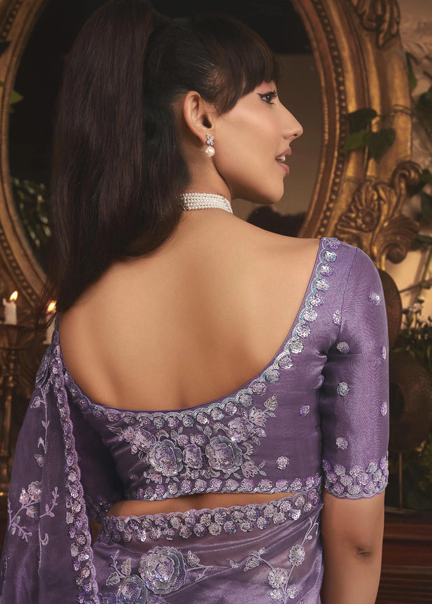 Lilac Mist Designer Tissue Organza  Saree