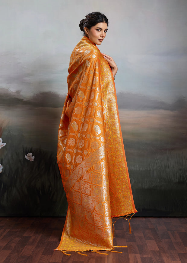 Jaffa Orange Woven Banarasi Silk Saree