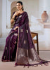 Wine Purple Banarasi Satin Silk Saree