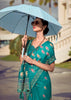 Teal Green Printed Cotton Silk Saree