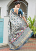 White & Rama Blue Woven Banarasi Patola Silk Saree