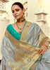 Sterling Grey Woven Banarasi Designer Silk Saree With Contrast Blouse