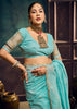 Sky blue Woven Munga Cotton Silk Saree