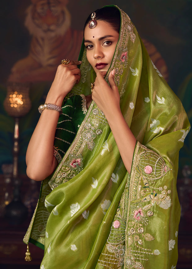 Sage Green Designer Embroidered Saree