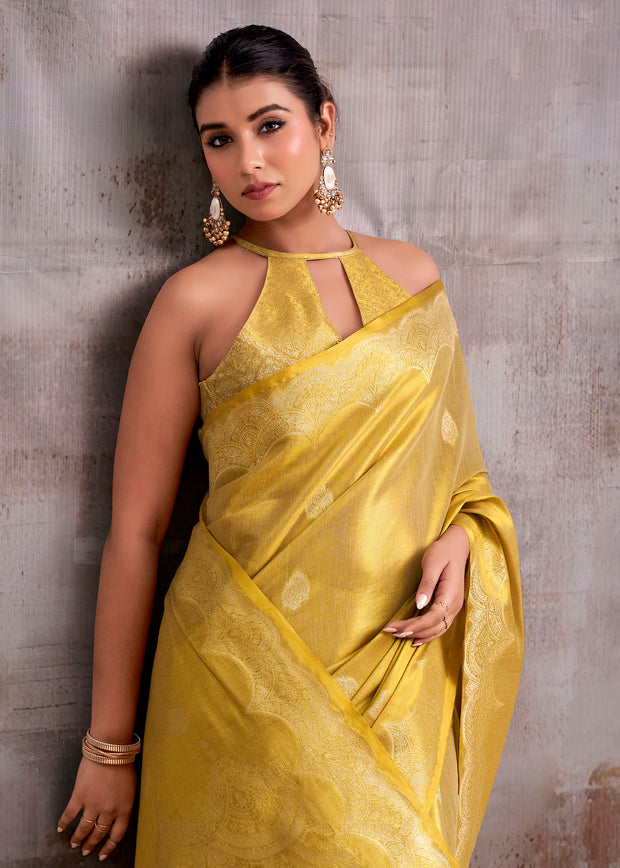 Golden Woven Tissue Silk Saree