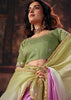 Green And Pink Ombre Designer Satin Silk Saree With Embroidered Blouse