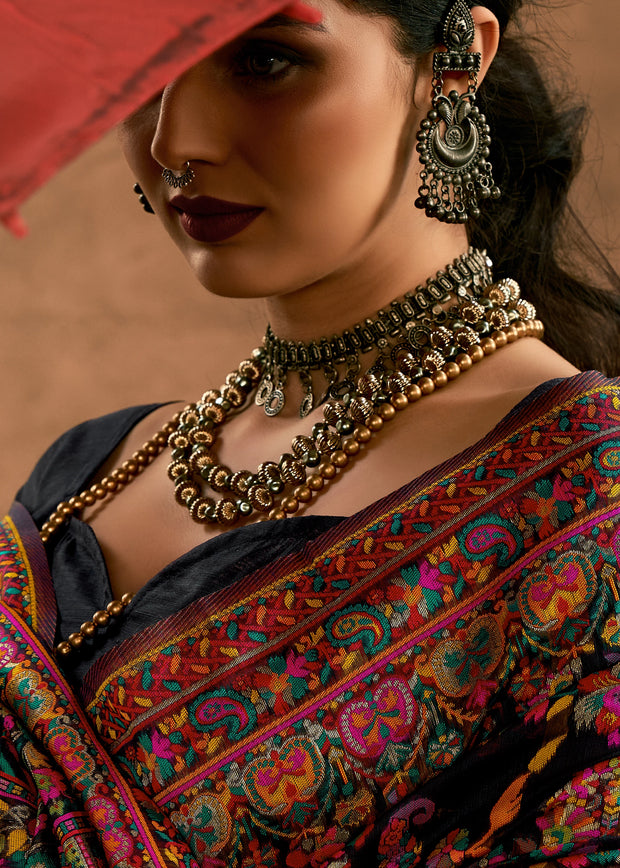 Desire Black Woven Kashmiri Jamewar Silk Saree