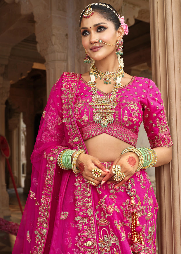 Rani Pink Heavy Embroidered Designer Lehenga