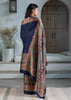 Patriot Blue Printed Satin Silk Saree