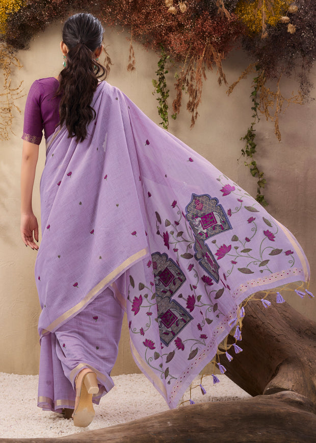 Lavender Purple Woven Cotton Silk Saree