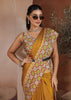 Mustard Yellow Printed Satin Silk Saree