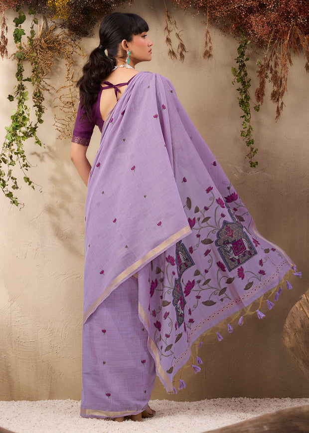 Lavender Purple Woven Cotton Silk Saree