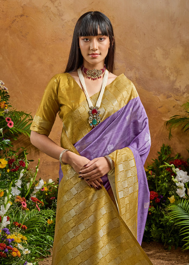 Lavender Purple Woven Cotton Silk Saree