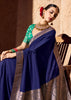 Navy Blue Woven Crepe Georgette Saree