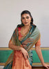 Canton Green Woven Silk Saree With Contrast Blouse