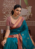 Teal Blue Woven Banarasi Tussar Silk Saree