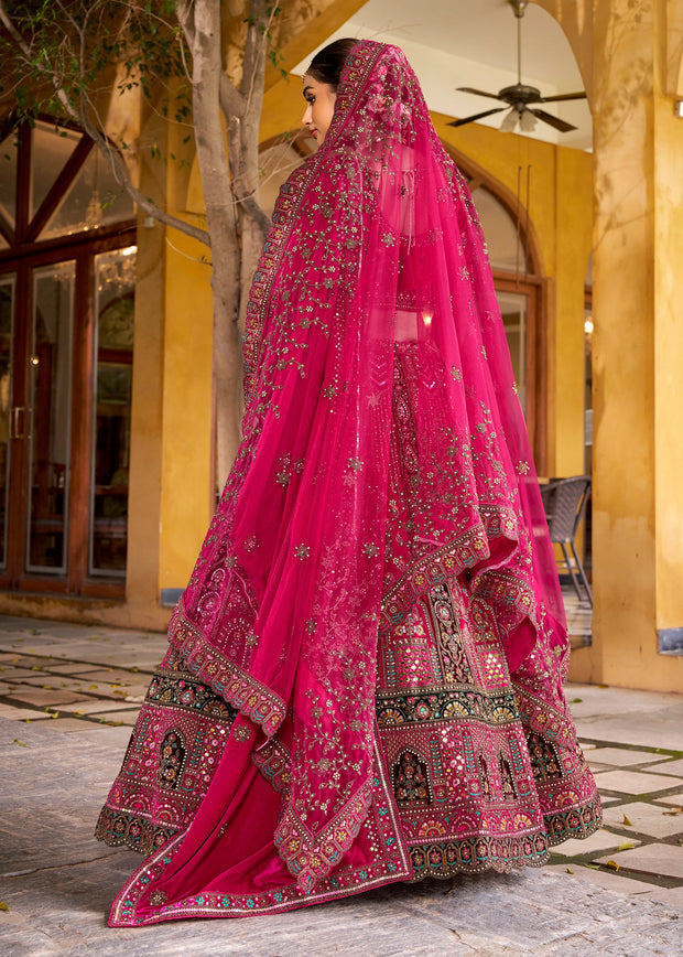 Raspberry Pink Heavy Embroidered Designer Lehenga