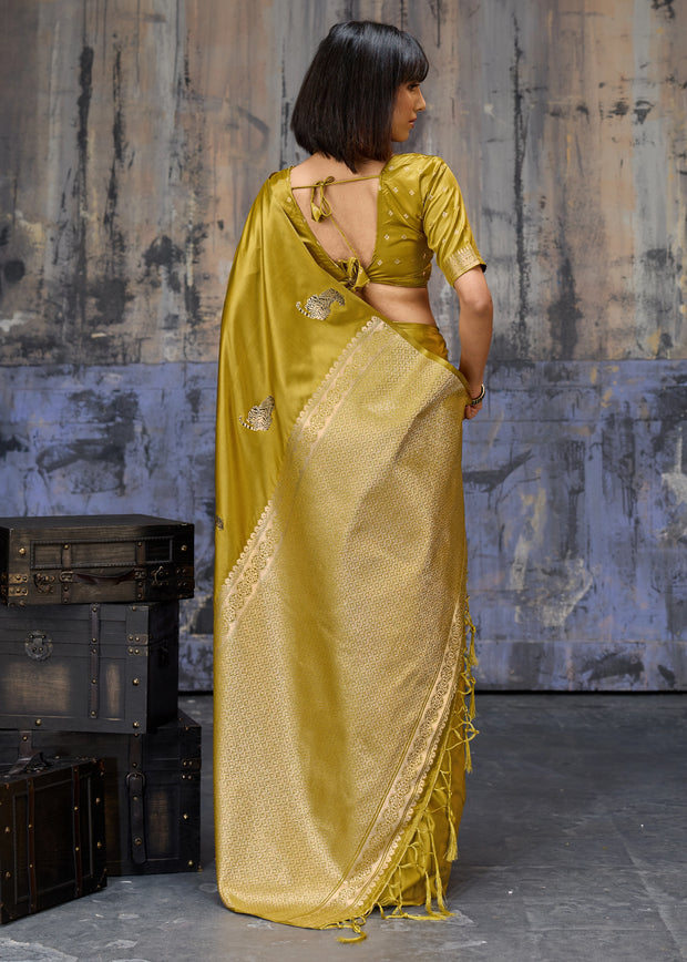 Mehandi Green Woven Banarasi Satin Silk Saree