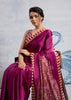 Fuchsia Purple Satin Silk Saree with Ajrakh Printed Pallu and Blouse