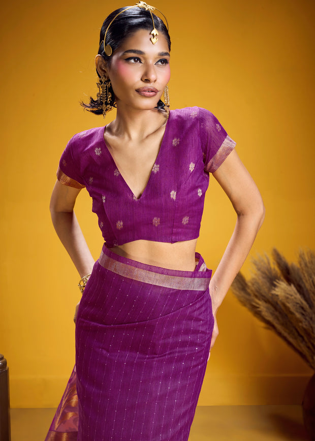 Dahlia Purple Woven Cotton Silk Saree