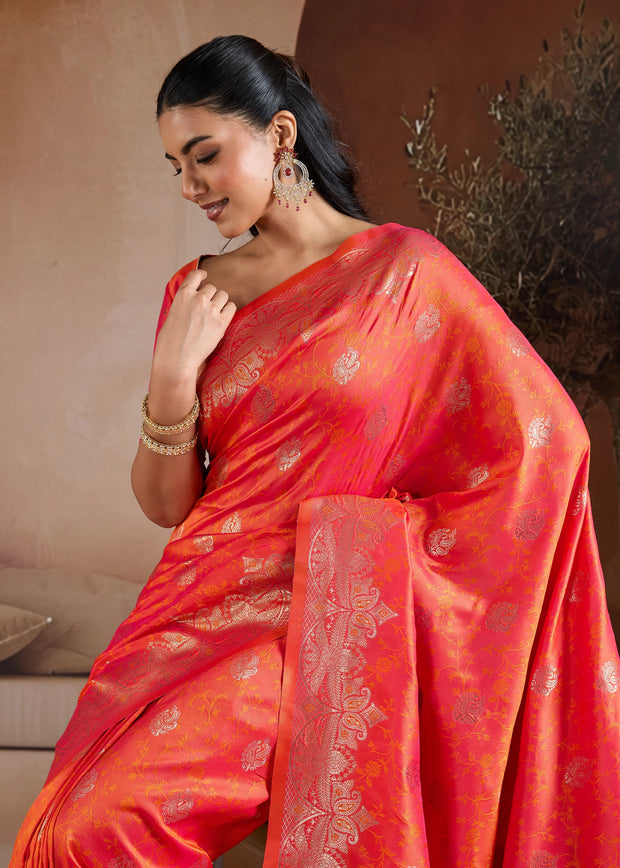 Sunrise Orange Woven Banarasi Silk Saree