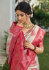 Raspberry Pink Woven Banarasi Silk Saree