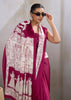 Beet Red Printed Satin Silk Saree
