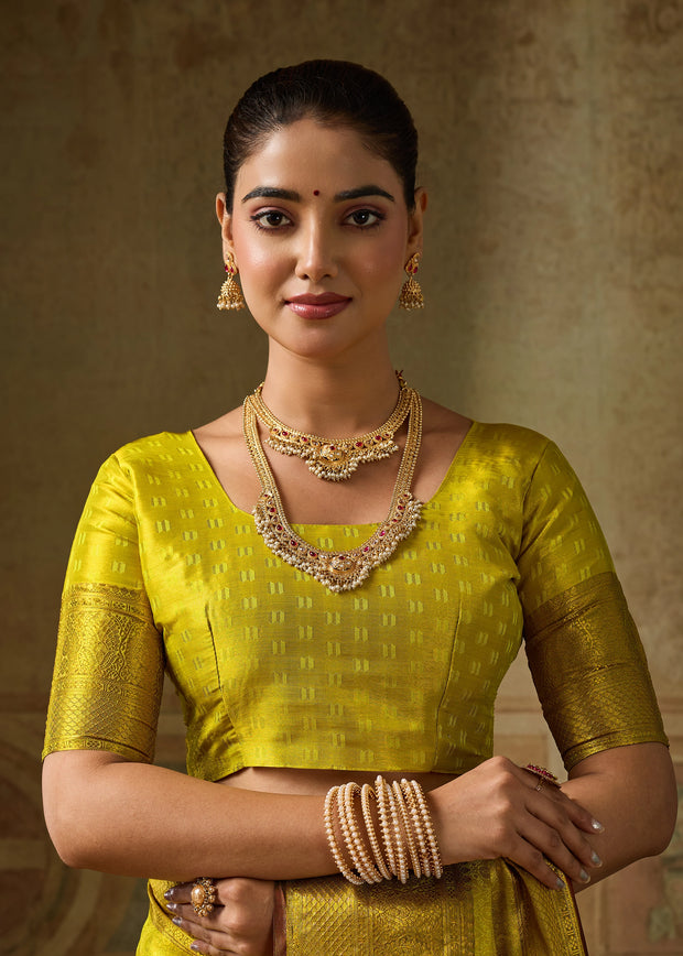 Apple Green Woven Kanjivaram Silk Saree