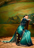 Peacock Blue Heavy Embroidered Designer Silk Saree With contrast Blouse