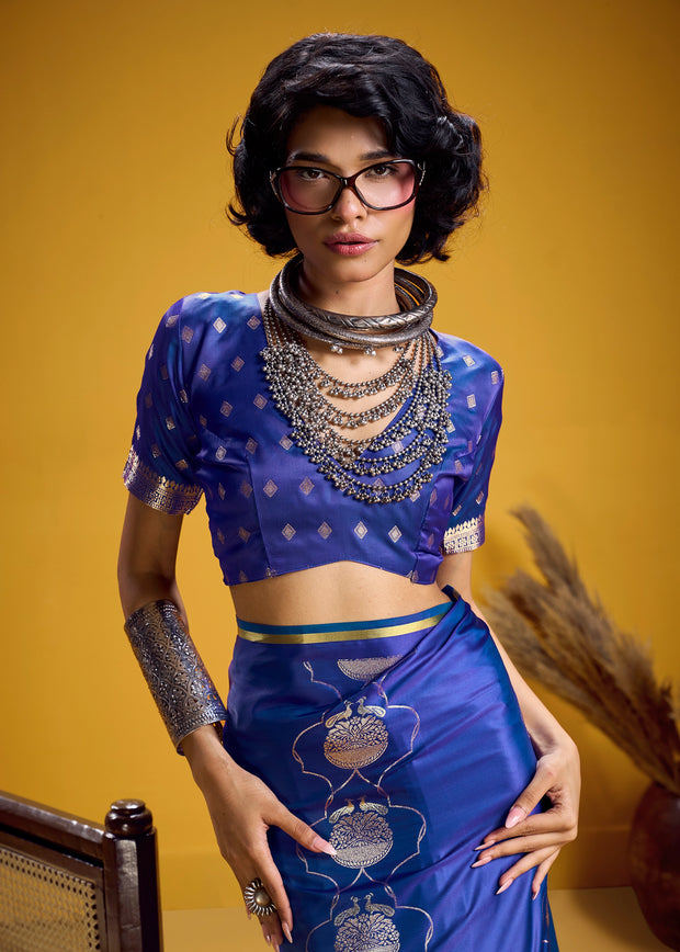 Twilight Blue Banarasi Satin Silk Saree