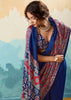 Nautical Blue Printed Satin Silk Saree