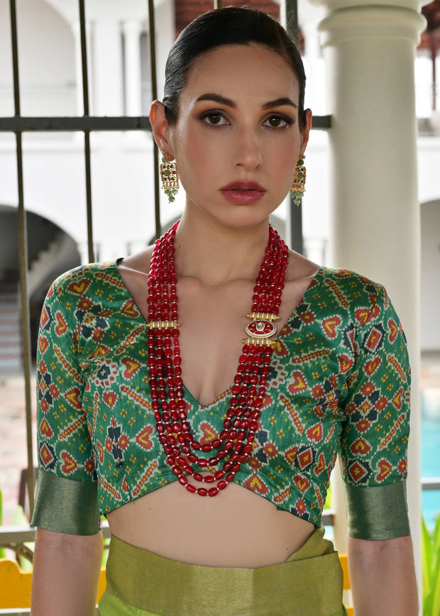 Green Woven Silk Saree With Patola Pallu