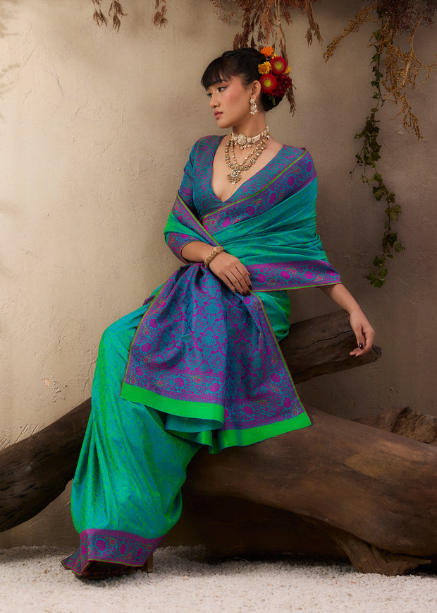 Peacock Green Woven Kanjivaram Silk Saree