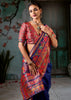 Navy Blue Woven Cotton Kashmiri Jamewar Saree
