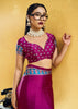 Plum Magenta Satin Silk Saree with Ajrakh Printed Pallu and Blouse