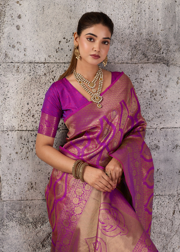 Magenta Purple Woven Kanjivaram Silk Saree