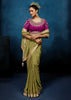 Mist Olive Embroidered Designer Tissue Saree