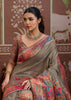 Fossil Grey Woven Cotton Kashmiri Jamewar Saree