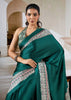 Antique Green Printed Satin Silk Saree