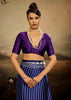 Navy Blue Printed Satin Silk Saree